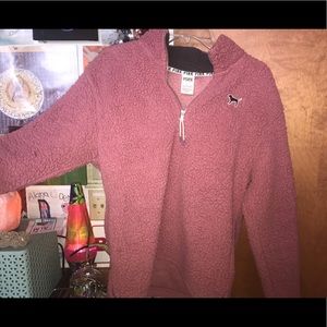 Victoria’s Secret; Pink. Fuzzy quarter zip fleece.